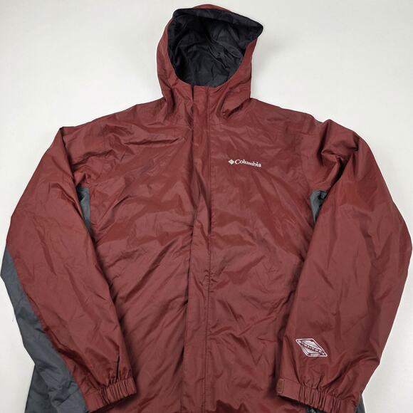 Columbia Jacket Mens Medium Burgundy Gray Omni-Tech Waterproof Hooded Breathable - Picture 2 of 16